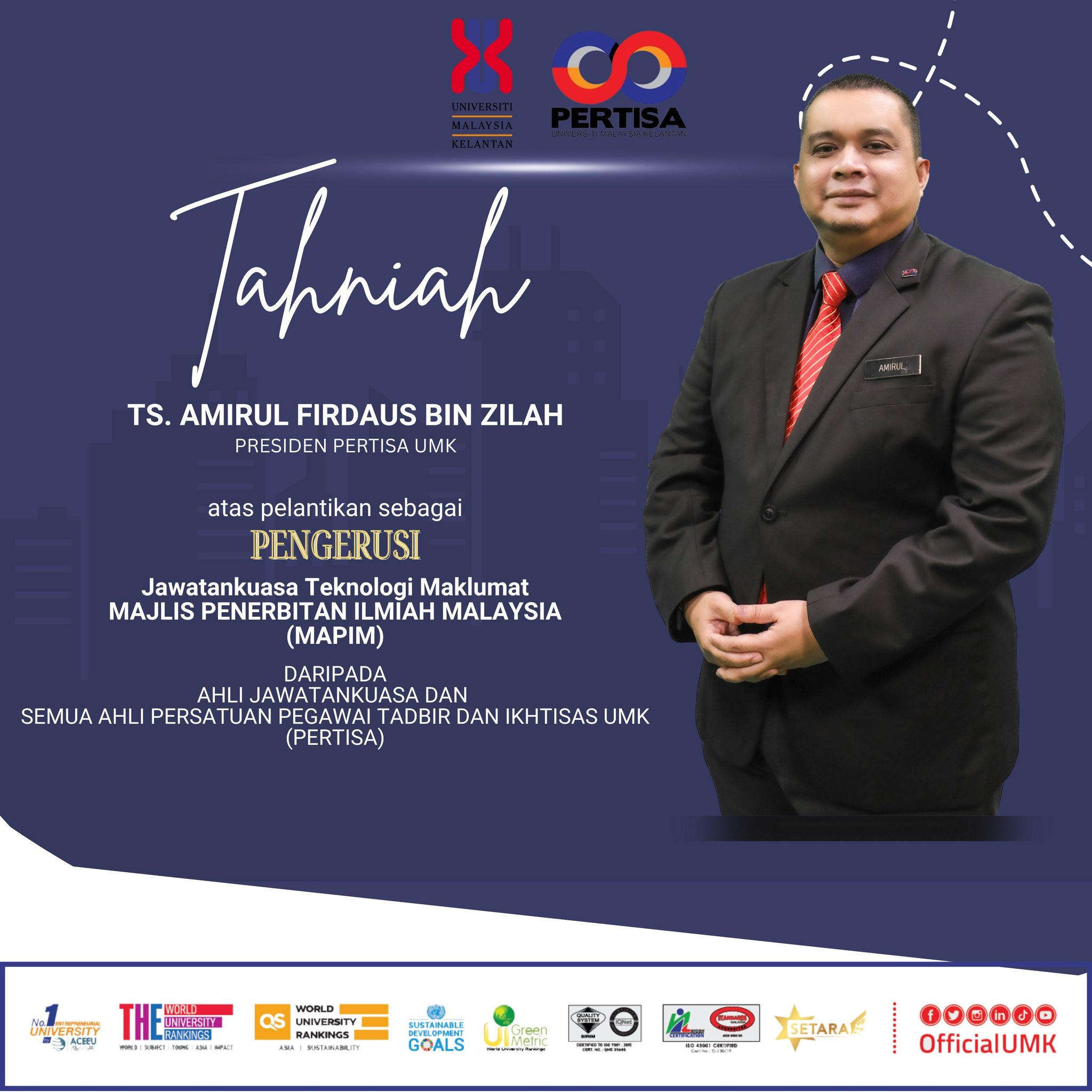 Sekalung Tahniah kepada Presiden, Ts. Amirul Firdaus bin Zilah di atas pelantikan